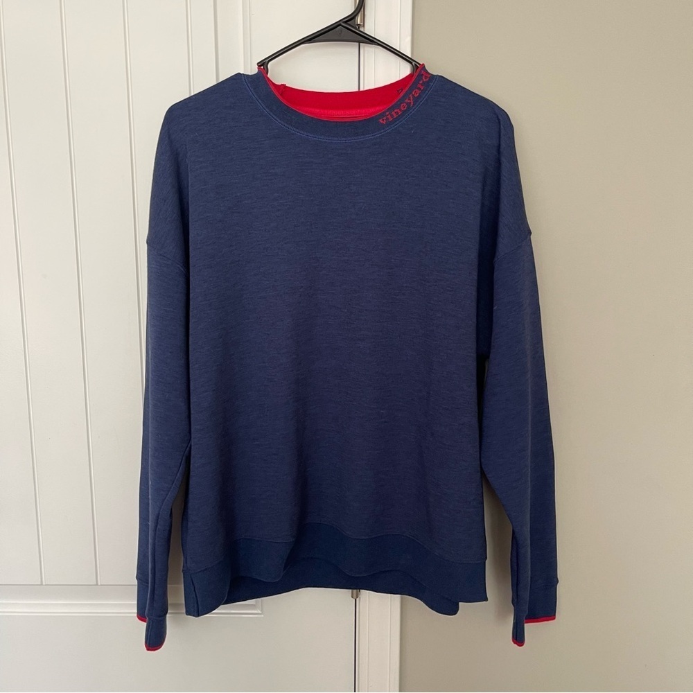Vineyard Vines Performance Crew Neck Sweatshirt Blue & Red Women's Size Large